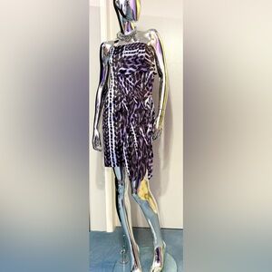 Roberto Cavalli Purple Strapless Dress w/soft sheer ruffle - Leopard Print Fun!
